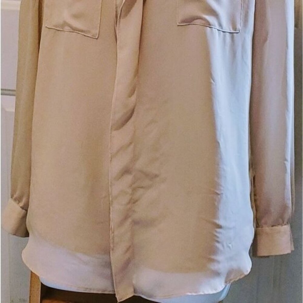 Calvin Klein Blouse M Long Sleeve Sheer Pocket Old Money Quiet Luxury Clean Girl - Picture 4 of 8